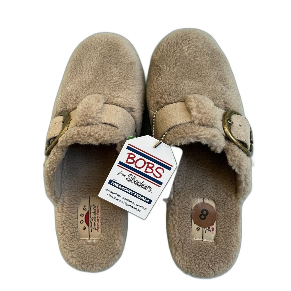 Skechers Bobs Vegan Womens Clog Slip-On Memory Foam Comfy Warm Size 8 Beige NWT